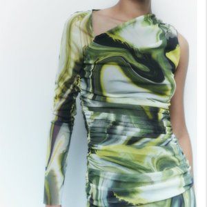 Zara NWT Printed Tulle Top Asymmetric - Size L